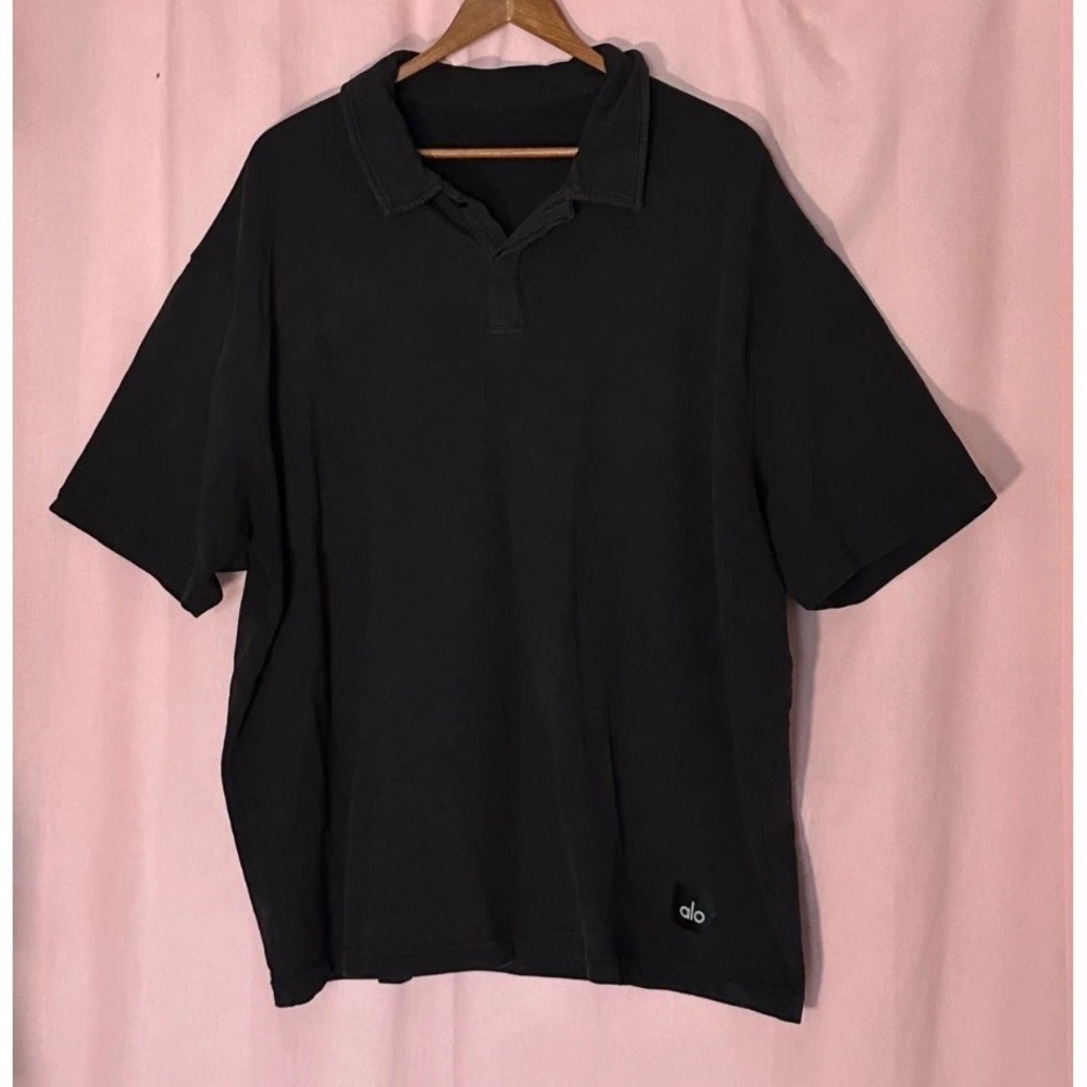 Alo Yoga Heavyweight Oversized Polo Shirt Mens Black Athleisure Streetwear